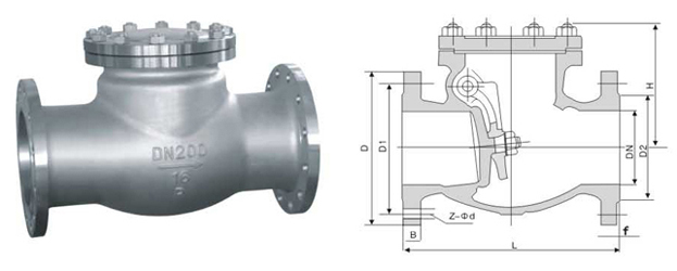 H44W/H不銹鋼旋啟式止回閥結(jié)構(gòu)圖