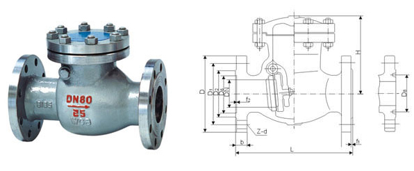 H44H旋啟式法蘭止回閥結構圖
