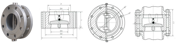 H46H/W法蘭雙瓣旋啟式止回閥結(jié)構(gòu)圖