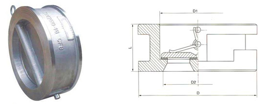 H77H/W對夾單瓣蝶形止回閥結(jié)構(gòu)圖